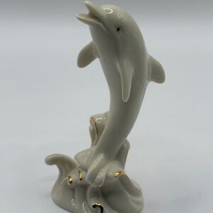 Lenox Dolphin Mini ivory Fine China 24 KT Gold Trim Figurine 4"